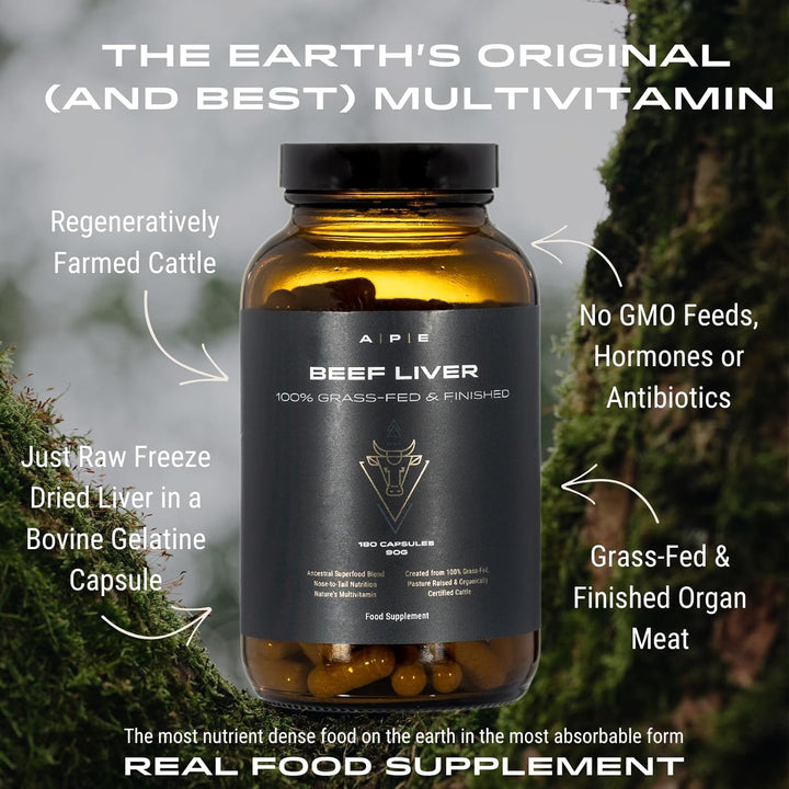 Beef Liver Capsules Grass Fed - Desiccated Organs, Ancestral Supplement UK, Nose to Tail, 100% Grass Fed & Finished, No Antibiotics Hormones or Gmos, 180 500Mg Capsules