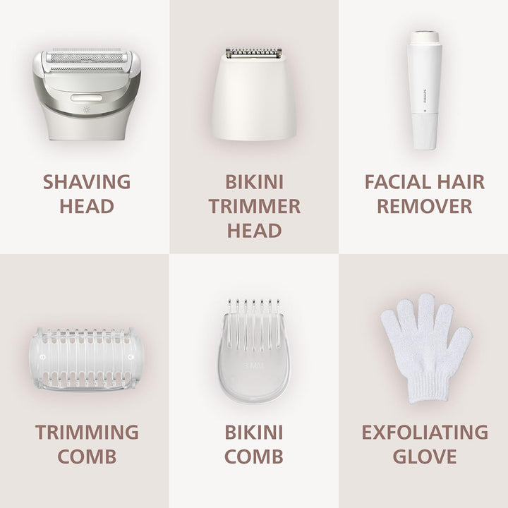 Lady Shaver Series 8000 - Cordless, Wet & Dry Electric Shaver, 3-Blade Shaving System, Flexible Shaving Head, LED Light, for Face, Legs, Body & Bikini, 100 Mins. Runtime, Model BRL159/00