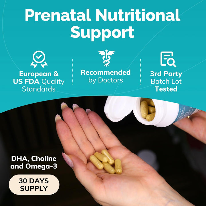 Prenatal Vitamins for Women - Multivitamin with DHA, Choline, Folate, Non GMO Pregnancy Supplement | 30 Day Supply, Pre Conception Vitamin, Fertility Booster, Help Get Pregnant | 60 Caps