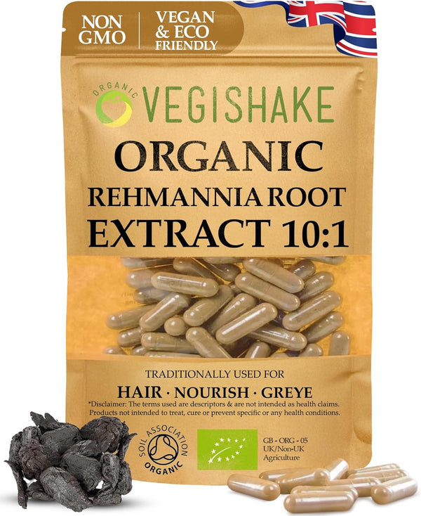 Rehmannia Root HPMC Capsules 980Mg Prevent Grey Hairs Maintain Hair Colour Health Fatigue Kidney Adrenal Glands Vegan Halal Kosher (90 Capsules)