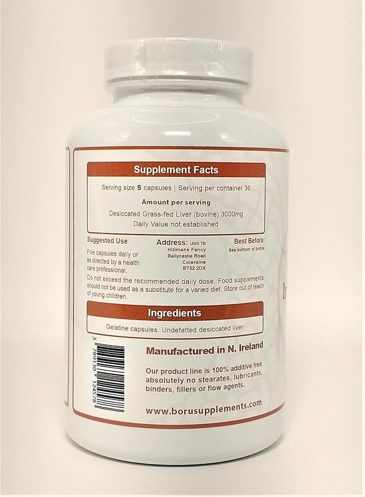 Boru Organic Grass Fed Irish Beef Liver Capsules (180 Capsules) Organically Reared