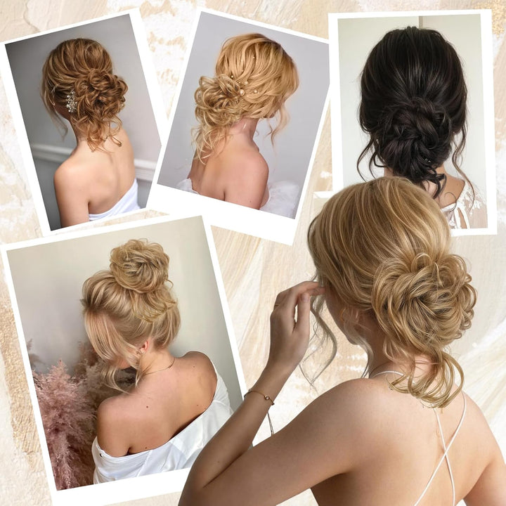 Messy Bun Hair Piece, Curly Wavy Hair Buns Hair Piece - Tousled Updo Fake Hair Bun - Synthetic Messy Bun Scrunchie Hairs Pieces for Women Girls (Brown Black)