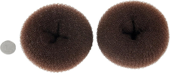 2-Piece Extra Large Size Hair Bun Donut Maker, Ring Style Chignon Buns Maker (4.3 In. for Thick & Long Hair) - Brown