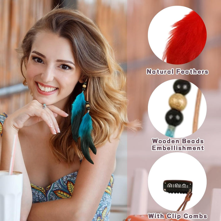 6Pcs Feather Hair Clip, Boho Hair Accessories for Women and Girls, Hair Extensions for Halloween Cosplay and Festival, 30CM Feather Headdress