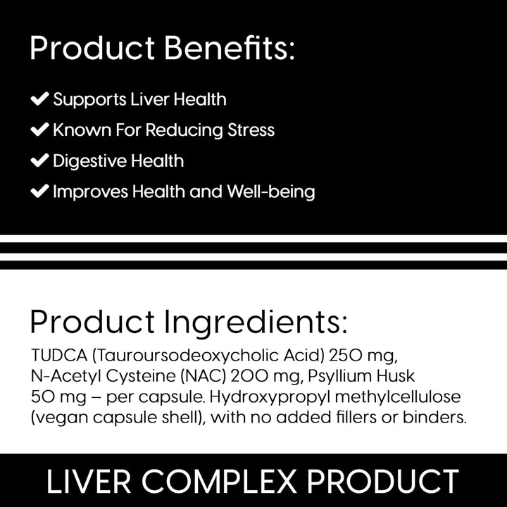 Liver Complex | 60 Capsules | 30 Day Supply | Advanced Formula with TUDCA, NAC & Psyllium Husk | Supports Liver Function, Detox, Digestion & Well-Being | Gmo-Free | Vegan Friendly | UK Made