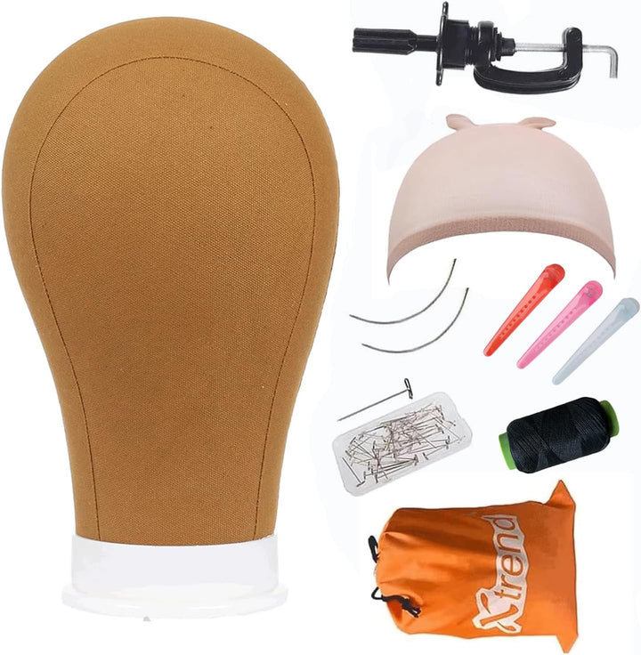 21"-24" Canvas Wig Head Poly Manikin Head for Making/Drying/Styling Wigs Model Training Head Professional Mannequin Head with 20 Pcs T Pins and Clamp Stand 23 Inch