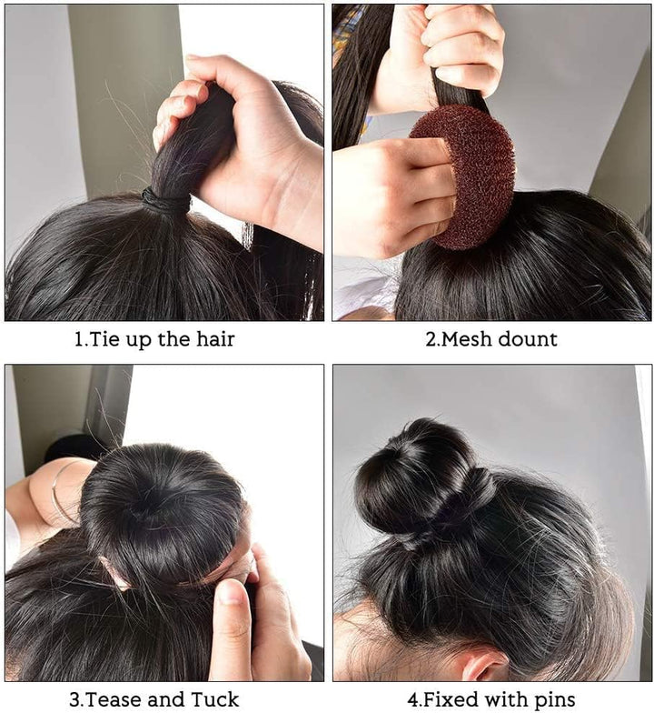 Hair Donuts for Buns,  4Pcs Hair Bun Maker Shaper Set with 10Pcs Bobby Pins for Dancer Ballerina, Brown