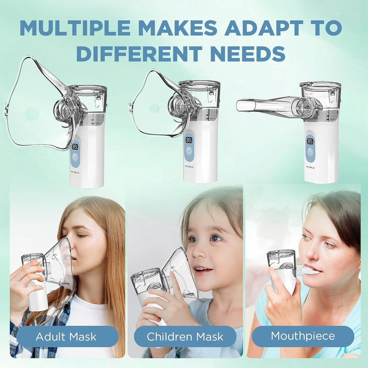 Nebuliser Machine for Adults, Quiet Inhaler with Included Storage Bag, Rechargeable with 2 Masks & Mouthpiece, Easy to Use and Clean,Perfect Nebulizer for Travel and Home Use