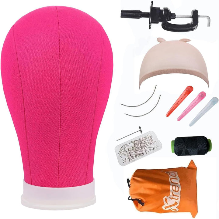 21"-24" Canvas Wig Head Poly Manikin Head for Making/Drying/Styling Wigs Model Training Head Professional Mannequin Head with 20 Pcs T Pins and Clamp Stand 23 Inch