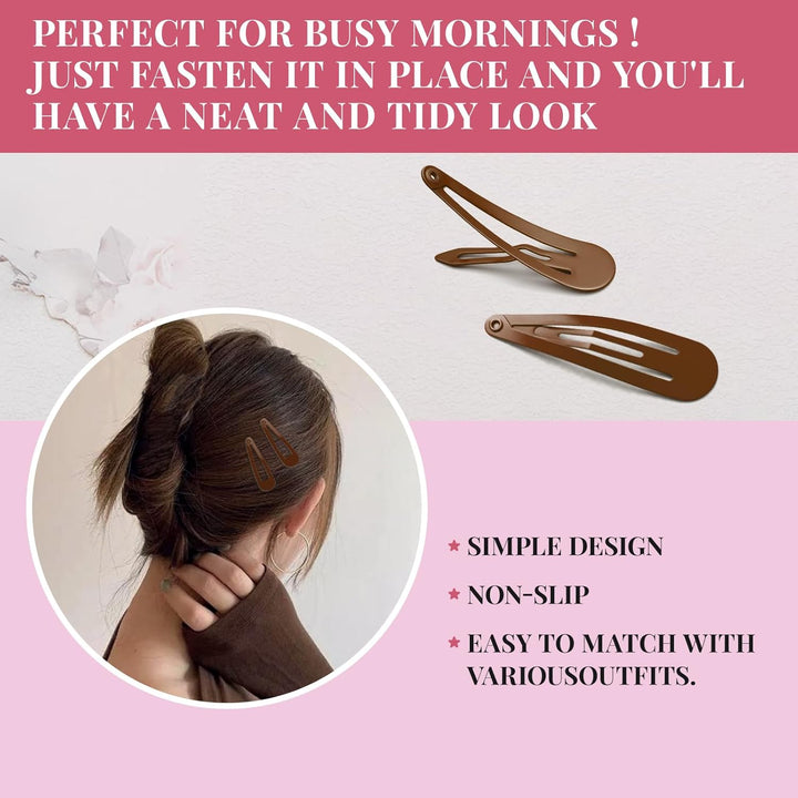 Hair Clips Brown Women 2 Inch Metal Hair Clips Snap Clips Kids Barrettes Girls' Hair Accessories(24 PCS Brown)