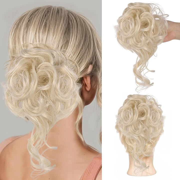Messy Bun Hair Piece, Curly Wavy Hair Buns Hair Piece - Tousled Updo Fake Hair Bun - Synthetic Messy Bun Scrunchie Hairs Pieces for Women Girls (Brown Black)