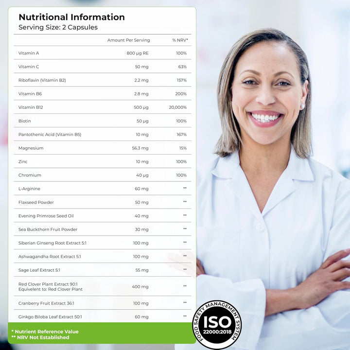 Health & Her Menopause Supplements for Women - Multi-Nutrient Wellbeing Support - Wellbeing for Menopause - 1 Month Supply, 60 Capsules - Vegan