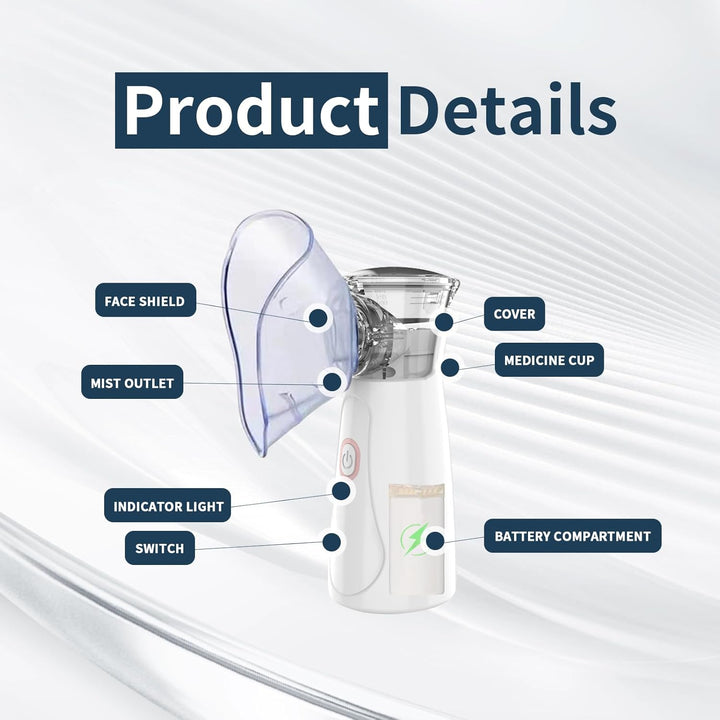Nebuliser Machine for Adults & Kids, Portable Handheld Inhaler, Ultrasonic Rechargeable Nebulizer with 2 Masks & Mouthpiece, Easy to Use & Clean, Silent Nebuliser for Home & Travel