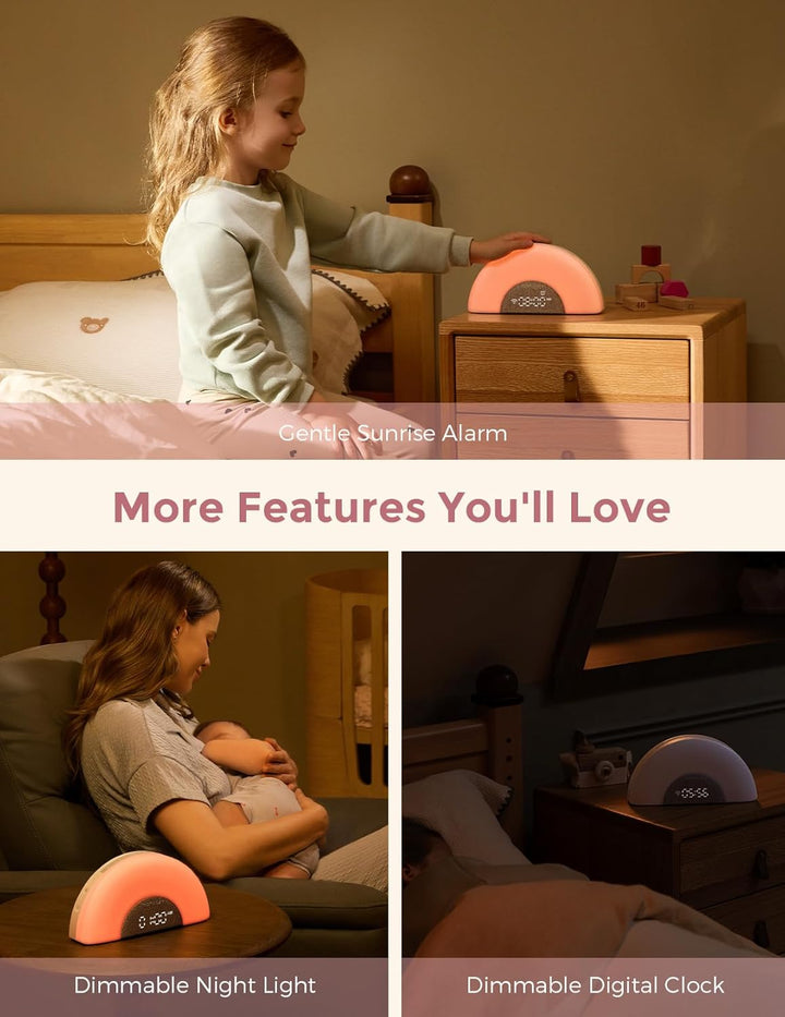 Dreamsync Tech™ Baby Sound Machine, Night Light, APP Control Baby Sleep Trainer, Routine Builder, White Noise Machine with 34 Soothing Sounds, Wake up Light Sunrise Alarm Clock,Speaker