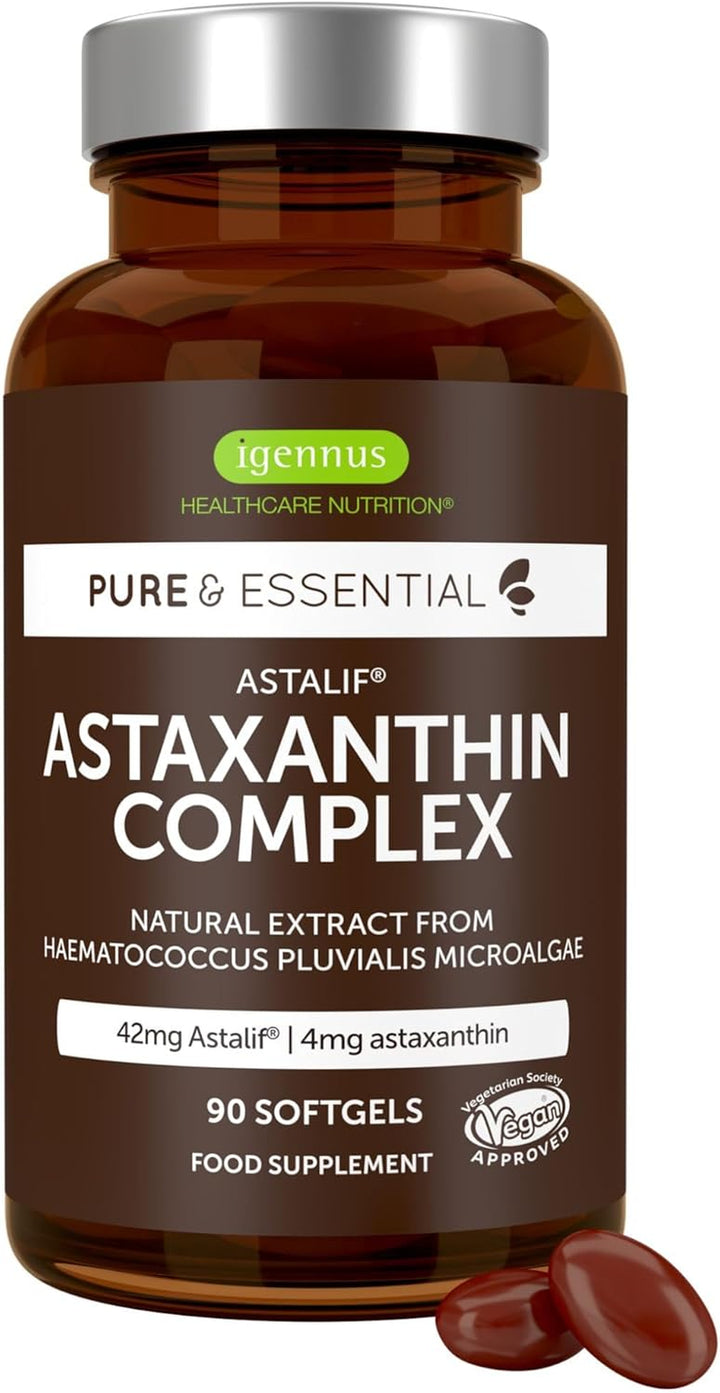 Igennus Astaxanthin Complex, 42Mg Microalgae Complex Oil Providing 4Mg H. Pluvialis Astaxanthin, 90 Vegan Softgels