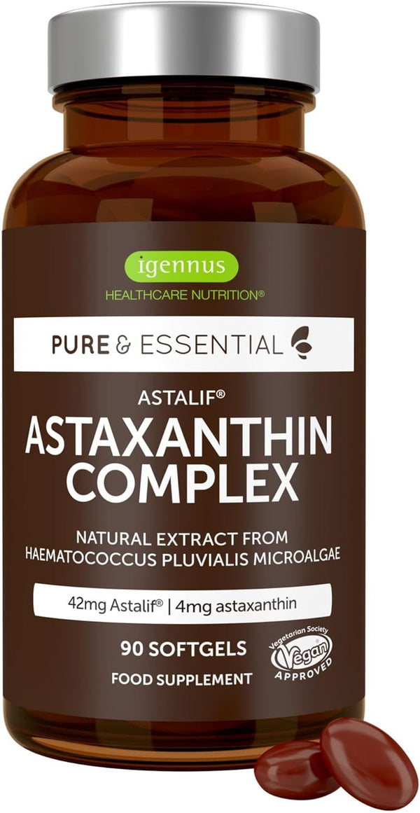 Igennus Astaxanthin Complex, 42Mg Microalgae Complex Oil Providing 4Mg H. Pluvialis Astaxanthin, 90 Vegan Softgels