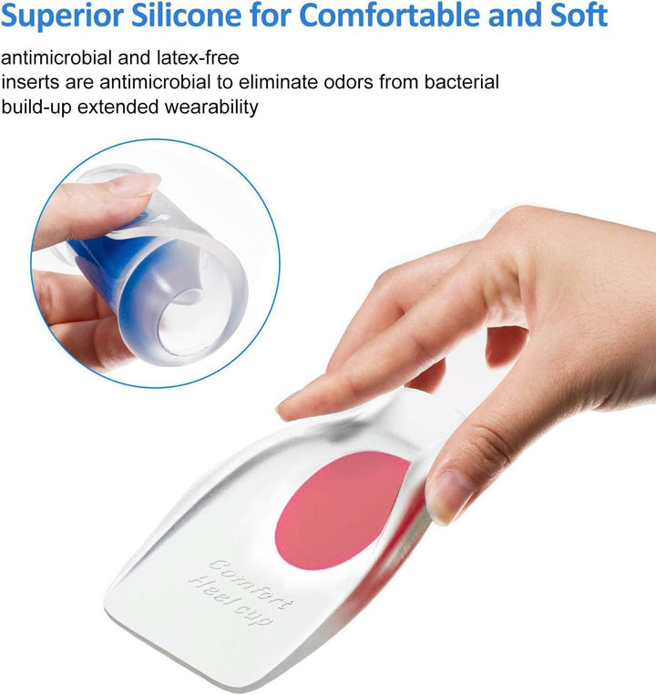 2 Pairs Gel Heel Cups, Silicone Heel Cup Pads for Plantar Fasciitis, Heel Spur & Achilles Pain, Gel Heel Cups and Cushions Absorbing Support (L)