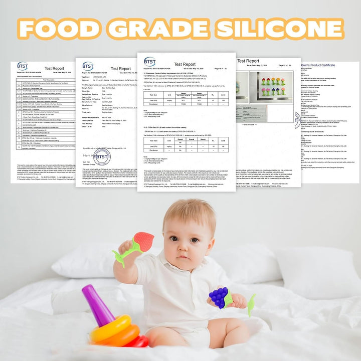 10 Pack Teething Toys for Babies, Silicone Fruit Baby Teethers Chew Toys, Soothe Babies Teething Relief Sore Gums Soft & Textured