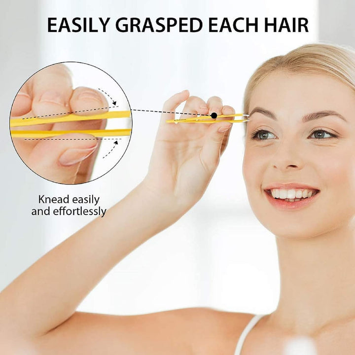 Tweezers Set - Professional Stainless Steel Tweezers for Eyebrows - Great Precision for Facial Hair, Splinter and Ingrown Hair Removal
