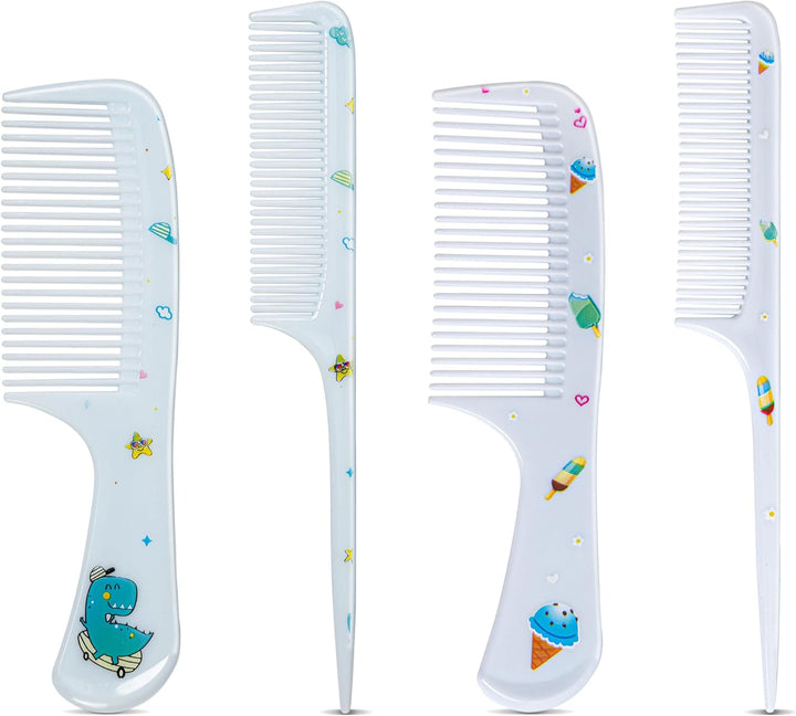 4 Pcs Girls Boys Hair Brush and Comb Set, Cute Styling Childrens Comb Hairbrushes Hairdressing Rat Tail Brush for Toddler Child'S Hair