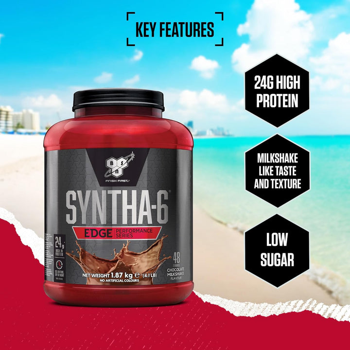 Nutrition Protein Powder Syntha 6 Edge Low Carb and Sugar Whey Protein Shake with Whey Protein Isolate and Bcaas, Muscle Gain Powder, Chocolate Milkshake Flavour, 48 Servings, 1.87 Kg