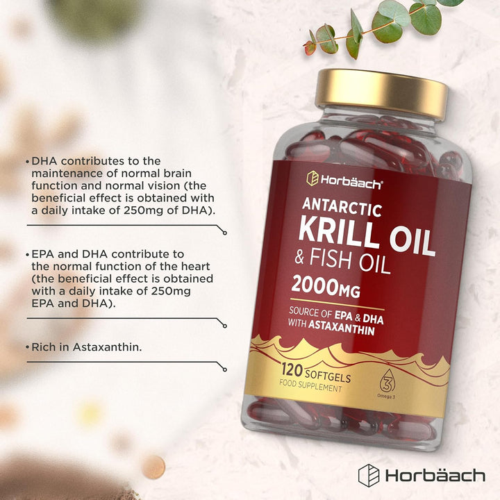 Antarctic Krill Oil Capsules 2000Mg | 120 Softgels | High Strength Blend with Fish Oil, Astaxanthin, Phospholipids, EPA and DHA | by