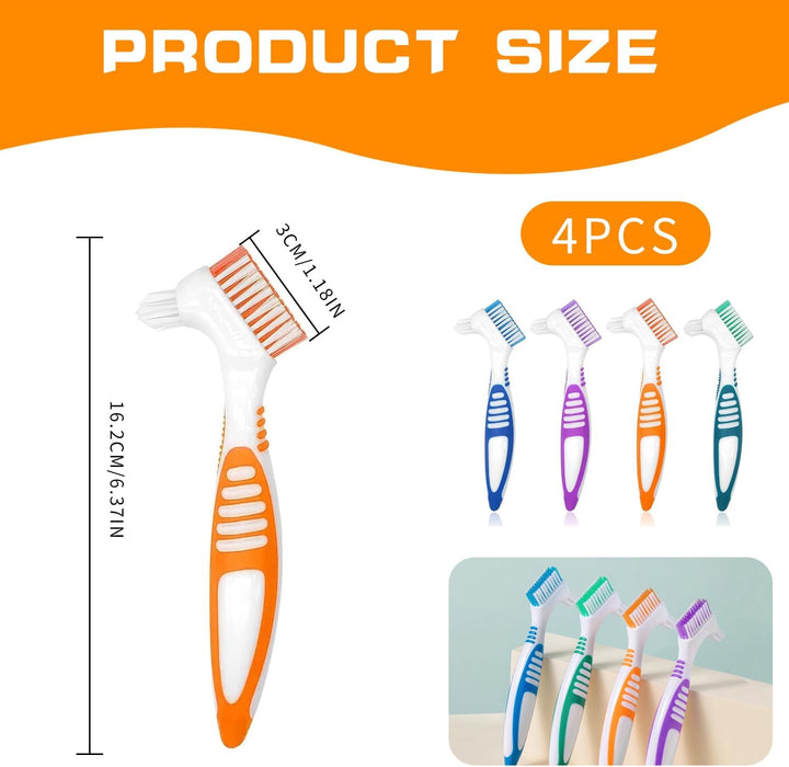 4Pcs Denture Brush Set – Retainer & Denture Toothbrush for Oral Care, Effective Cleaner for Braces, Retainers, and Dentures
