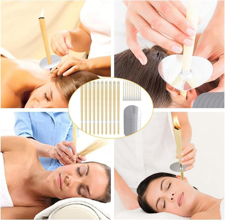 10 PCS Ear Candles for Wax Removal, Ear Wax Removal Candle, Hopi Ear Candles Set 5 Protective Disks+10 Cotton Swab, for Ear Cleaning(Yellow)