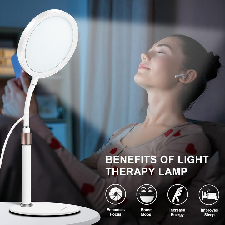 SAD Lamp, SAD Light Therapy Lamp, Uv-Free 10000 Lux Sun Lamp Therapy with 3 Light Colors & 9 Adjustable Brightness & 3 Timer for Lift Mood
