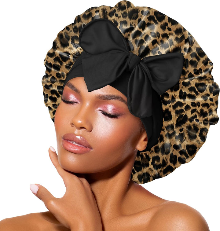 Silk Bonnet for Sleeping for Curly Hair, Satin Bonnet Hair Wrap for Women & Men, Adjustable Silk Scarf Night Cap with Tie Band, Champagne