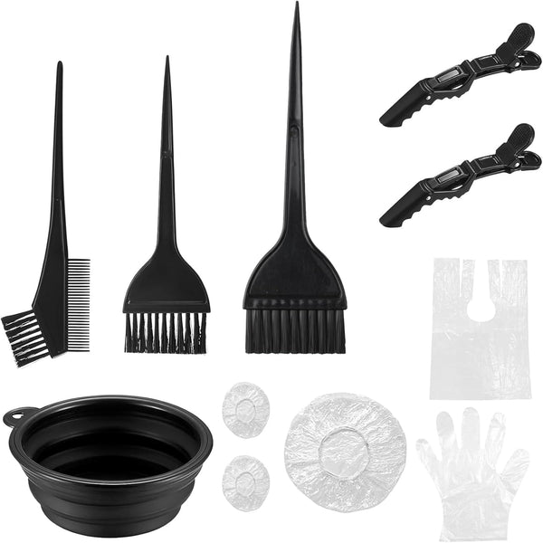 10 Pcs Hair Dye Coloring Set Colouring Kit, DIY Beauty Salon Hair Dye Bleaching Tools Kit, Including Brush, Mixing Bowl, Ear Cover, Shawl, Gloves, Clips