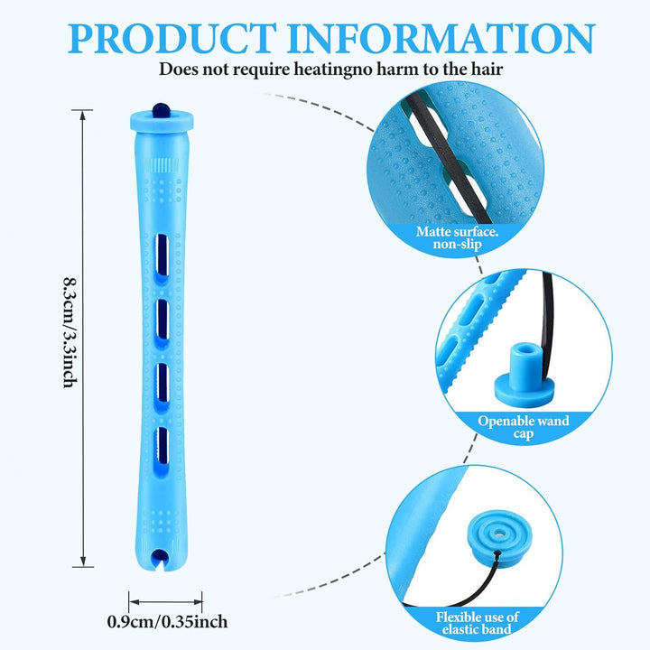 10 Pieces Hair Perm Rods Non-Slip Hair Rollers for Natural Hair with Elastic Rubber Band Short Curlers for Hairdressing Styling 0.35"(Gradient Blue)