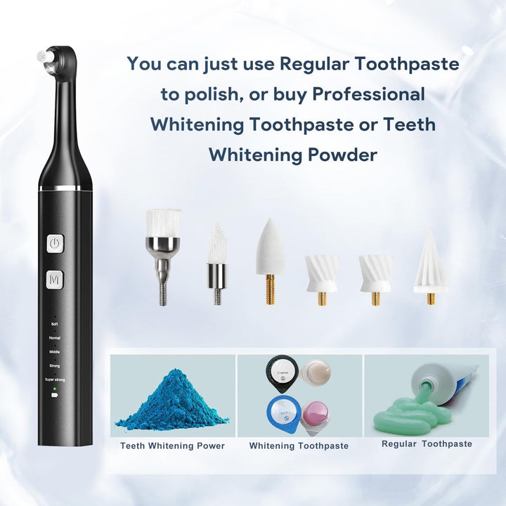 Tooth Polisher Plaque Remover for Teeth, Teeth Stain Remover Teeth Cleaning Plaque Stain Removal Whitening Yellow Teeth with 5 Modes, Tooth Stain Remover with 5 Heads & 3 Toothpaste
