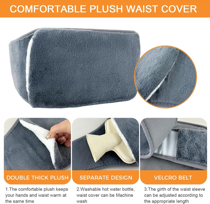 Hot Water Bottle with Soft Plush Wrap around Wearable Warm Water Bag for Period, Hand Feet, Back, Legs, Waist Pain Relief