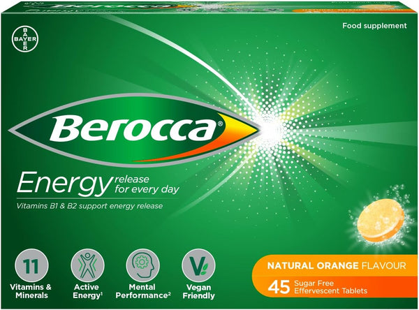 Vitamin C Effervescent Tablets, with Magnesium, Vitamin B12 & Vitamin B Complex, Orange Flavour, 1 Pack of 45 Tablets - 6 Weeks Supply