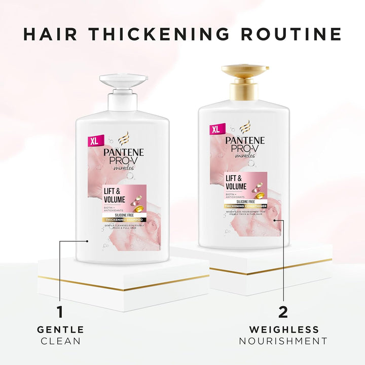 Lift'N'Volume Thickening Shampoo with Biotin, Silicone Free, 1000Ml XL Pump. Pro V Miracles Shampoo Enriched with Antioxidants. Visibly Fuller Hair