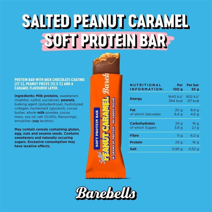 Soft Protein Bars | 16G Protein Healthy Snacks, Protein Snacks for Breakfast, Sugar Free Chocolate, Low Carb – 12 X 55G (Peanut Caramel)