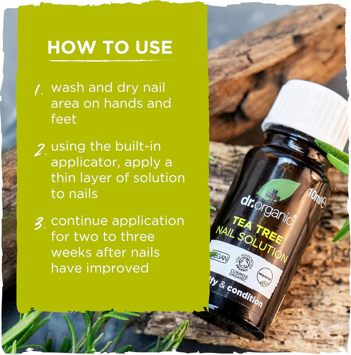 Tea Tree Nail Solution, Purifying, Conditioning , Mens, Womens, Natural, Vegan, Cruelty-Free, Paraben & Sls-Free, Recyclable & Recycled Ocean Bound Plastic, Certified Organic, 10Ml