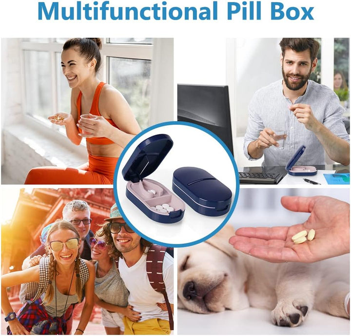 Small Pill Tablet Cutter, Portable Pill Splitter for Small and Large Pills Cut in Half Quarter, Cutting & Storage 2 in 1 Tablet Pill Dispenser per Elderly, Child, Dog, Cat, Pet, Travel (B)