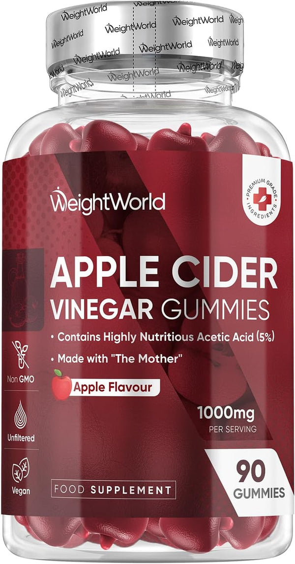 Apple Cider Vinegar Gummies 1000Mg - 90 Gummies - with Natural Apple Flavour - 45 Days Supply - Apple Cider Vinegar with Mother - Vitamin C, B12, B6, B9 & Beetroot Powder - Unfiltered & Vegan-Friendly