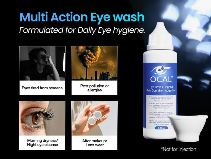 ® Multi Action Eyewash - 100Ml with Eye Wash Cup - 7.2Ph Balanced Ophthalmic Eyewash Solution for Irritation, Redness, Dryness & Tired Eyes – Gentle Eye Rinse – Suitable for Contact Lens Users