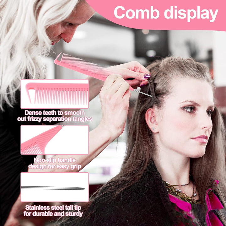 3 Pcs Slick Back Hair Brush Set with Edge Brush, Bristle Brush, Rat Tail Comb, Teasing Brush Set for Smoothing Baby Hair & Flyaways - Pink