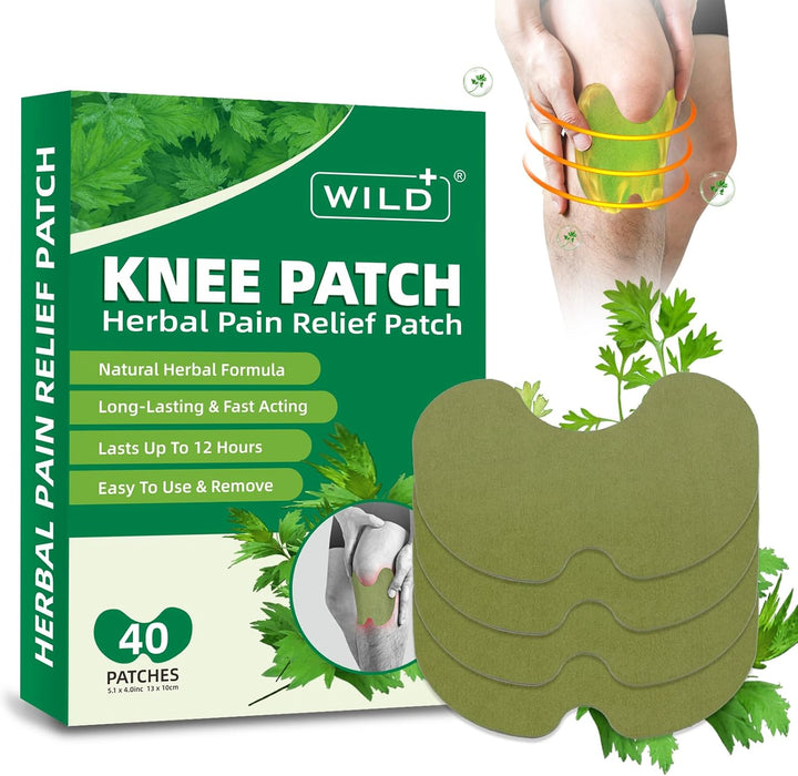 Knee Pain Relief Patches, 40PCS Natural Knee Patch for Pain Relief, Wormwood Herbal Pain Relief Patches Heat Patches for Knee/Back/Neck/Shoulder/Joint Pain, Muscle Soreness