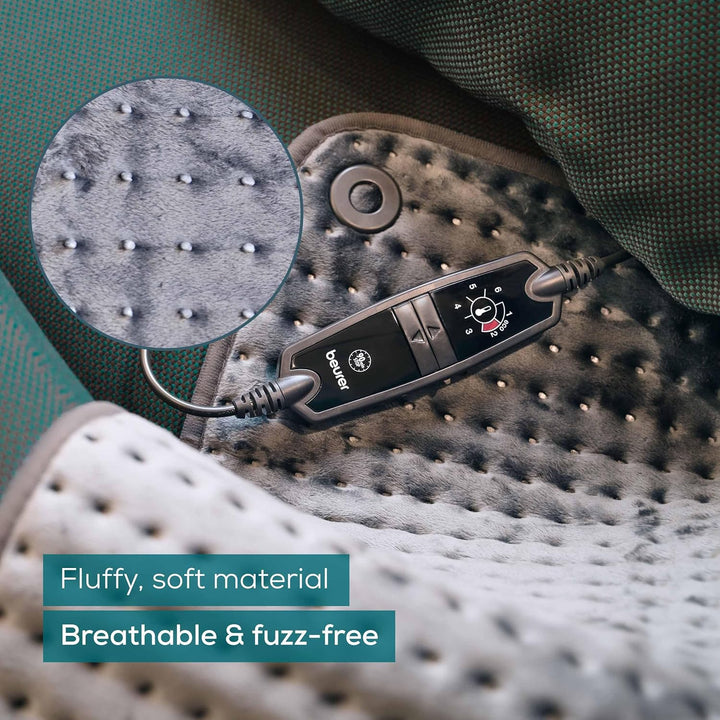 HK123 Green Planet Heating Pad, Made in Europe, Top and Bottom Made from 100% Recycled Material, Cuddly Soft, 60 X 30 Cm, 6 Temperature Levels and Automatic Shut-Off, Machine Washable, Grey