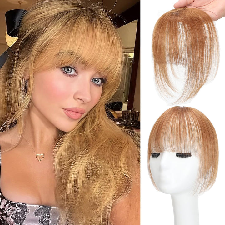 Clip in Fringe - Bangs Hair Clip in Bangs 100% Real Human Hair Extensions Clip on Air Bangs for Women Fringe with Temples Hairpieces Curved Bangs (Dark Brown, French Bangs)