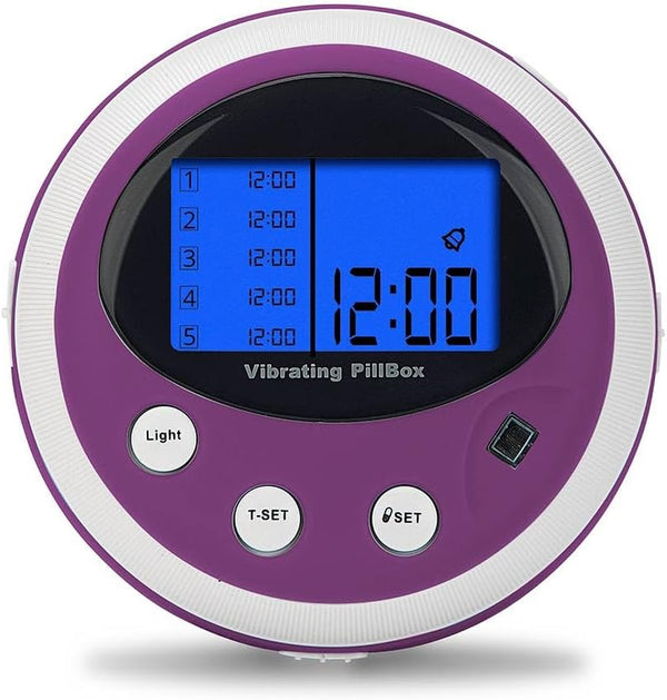 Pill Box 5 Compartments 5 Alarm Times, Purple