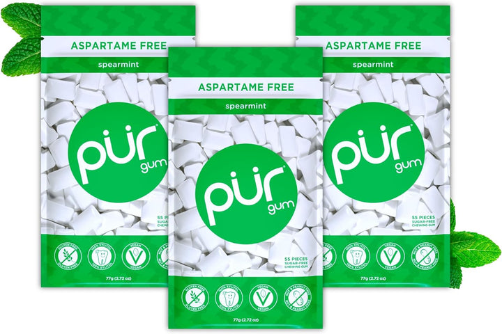| Sugar Free Chewing Gum | Made with Xylitol | Vegan, Aspartame Free, Gluten Free & Keto Friendly | Natural Spearmint Flavoured Gum, 55 Pieces (Pack of 1)