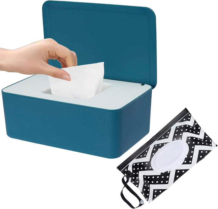 Large Wipes Dispenser Box, Toilet Dry Wet Tissue Dispenser Case and Portable Baby Wet Wipes Pouches Tissue Holder Refillable Tissue Storage Container Keep Wipes Fresh for Travel Home Office Car