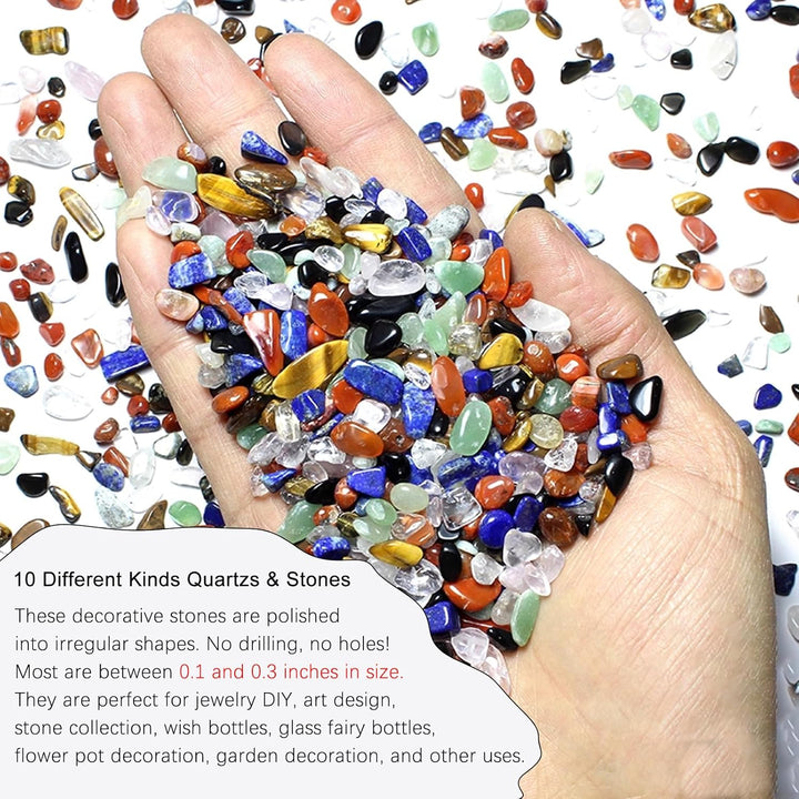 Assorted Mini Tumbled Crystal Stones Chips – Natural Fluorite, Tiger’S Eye, Rose Quartz, Amethyst | Small Polished Gemstones for Crafts, Jewelry, Healing, Aquarium Decoration