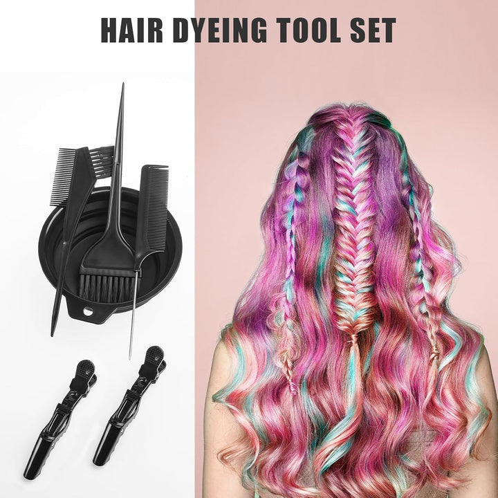 6PCS Hair Dye Kit, Colouring Tint Tool Brush Kit and Bleach Mixing Bowl Comb and Bowl Set Kit Diy Salon Professional Hairdressing & Highlighting Kit for Men Women (6PCS)